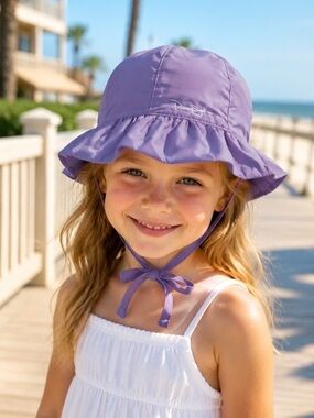 Panama Jack Kids Purple UPF 50+ Ruffle Brim Packable Sun Hat NWT